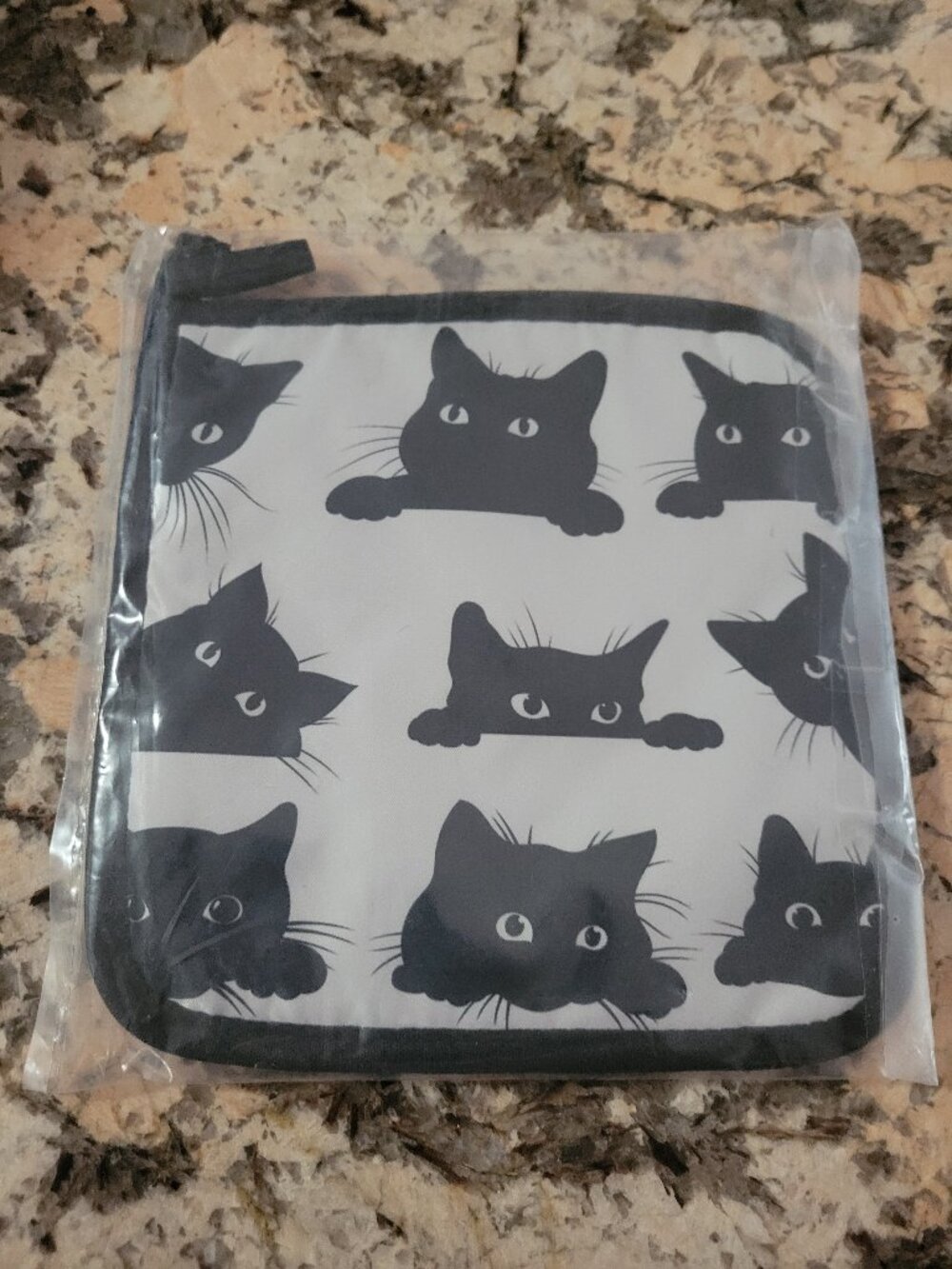 2 Black Cat Pot Holders and 1 Kitchen Towel